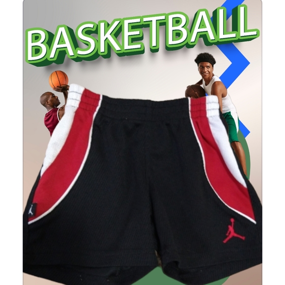 Size 18 Months Air Jordan baby boys black white an red basketball shorts - Picture 1 of 10